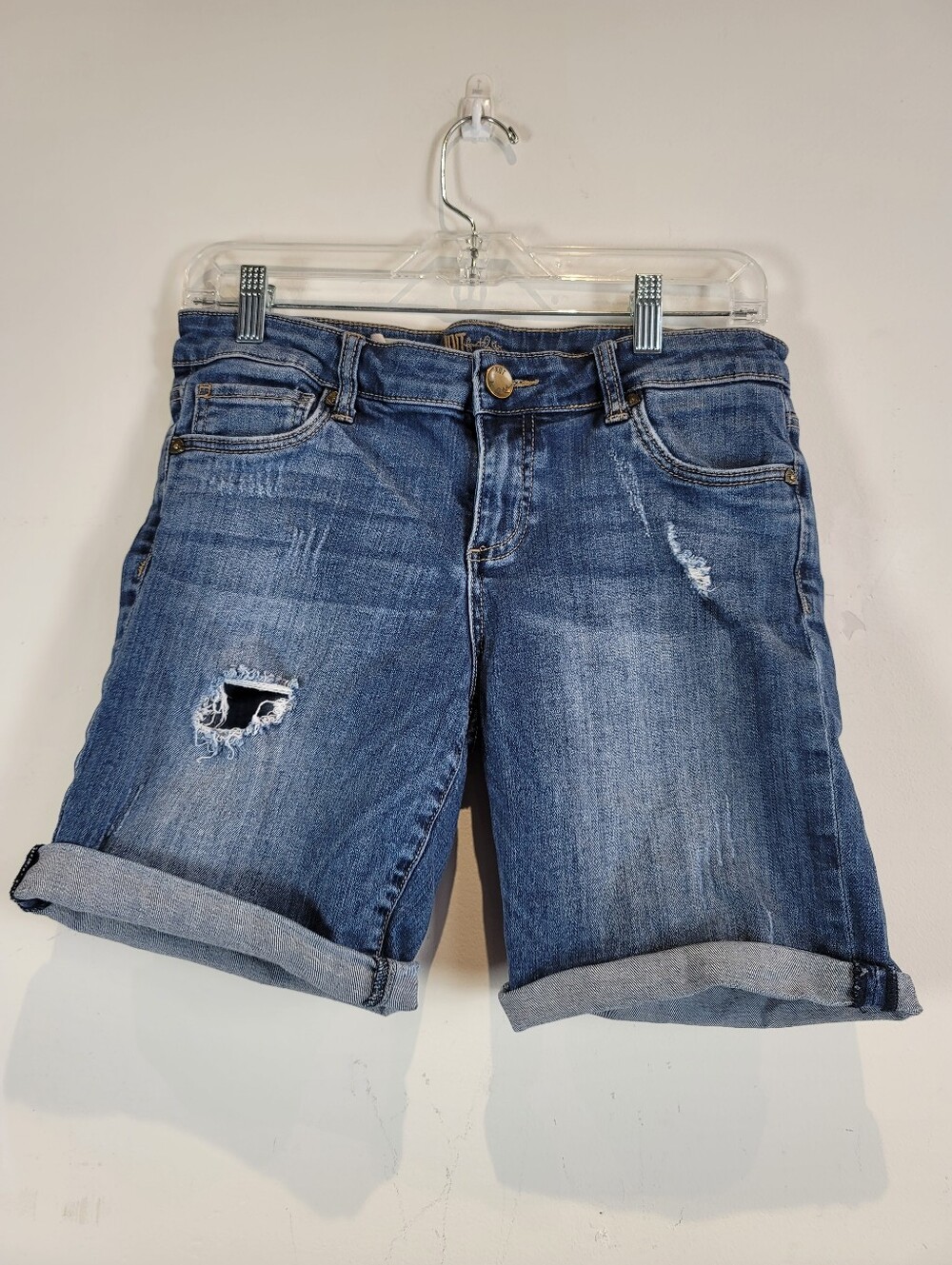 KUT FROM THE KLOTH Catherine Boyfriend Distressed Denim Bermuda Shorts, Size 4